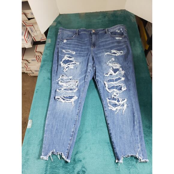 American Eagle Jeans Size 24 Womens Blue Stretch Denim High Rise Jegging Crop - Picture 2 of 14